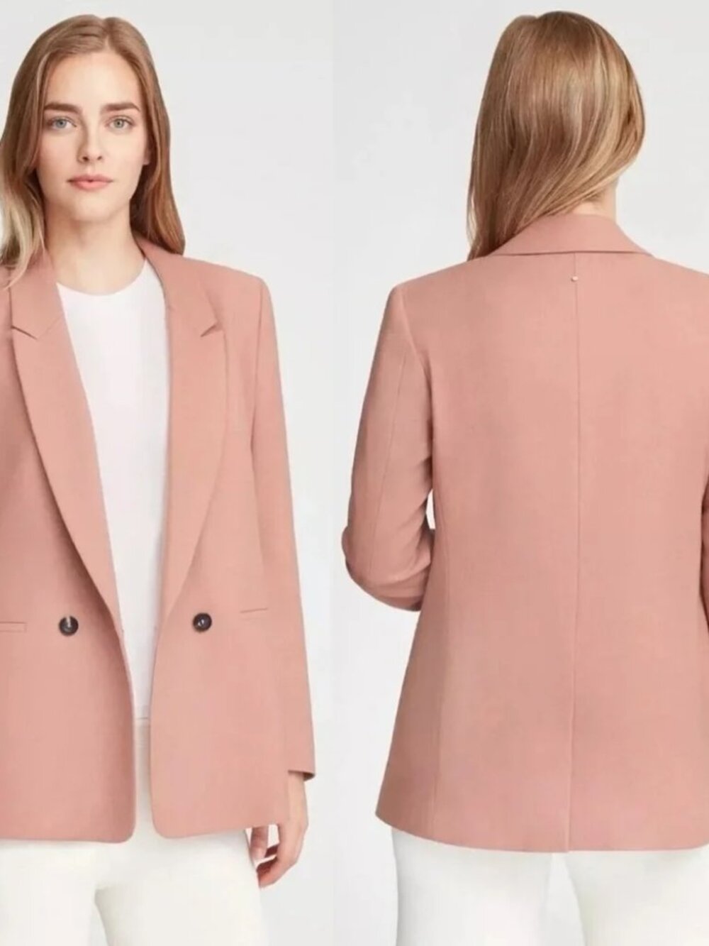 Cuyana Wool Double Breasted Blazer M Dusty Rose Made Portugal